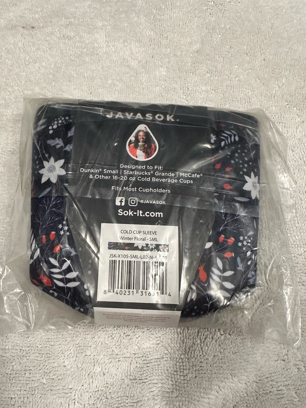 Winter Floral Cold Cup Sleeve - Navy